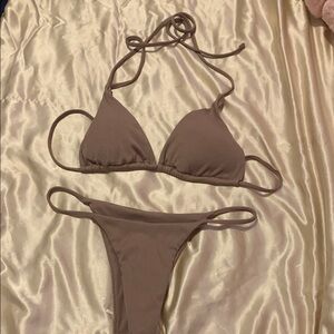 Taupe Brown Minimalist Triangle Bikini Set